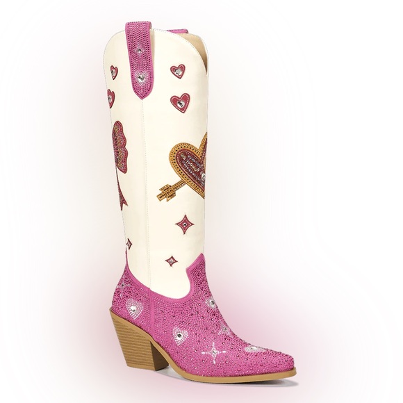 Wetkiss Shoes - Pink and Cream Embellished Women's Boots